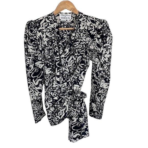 Teri Jon Tops - Teri Jon Rickie Freeman Blouse Top Vintage 90s Black White Silk Balletcore 6
